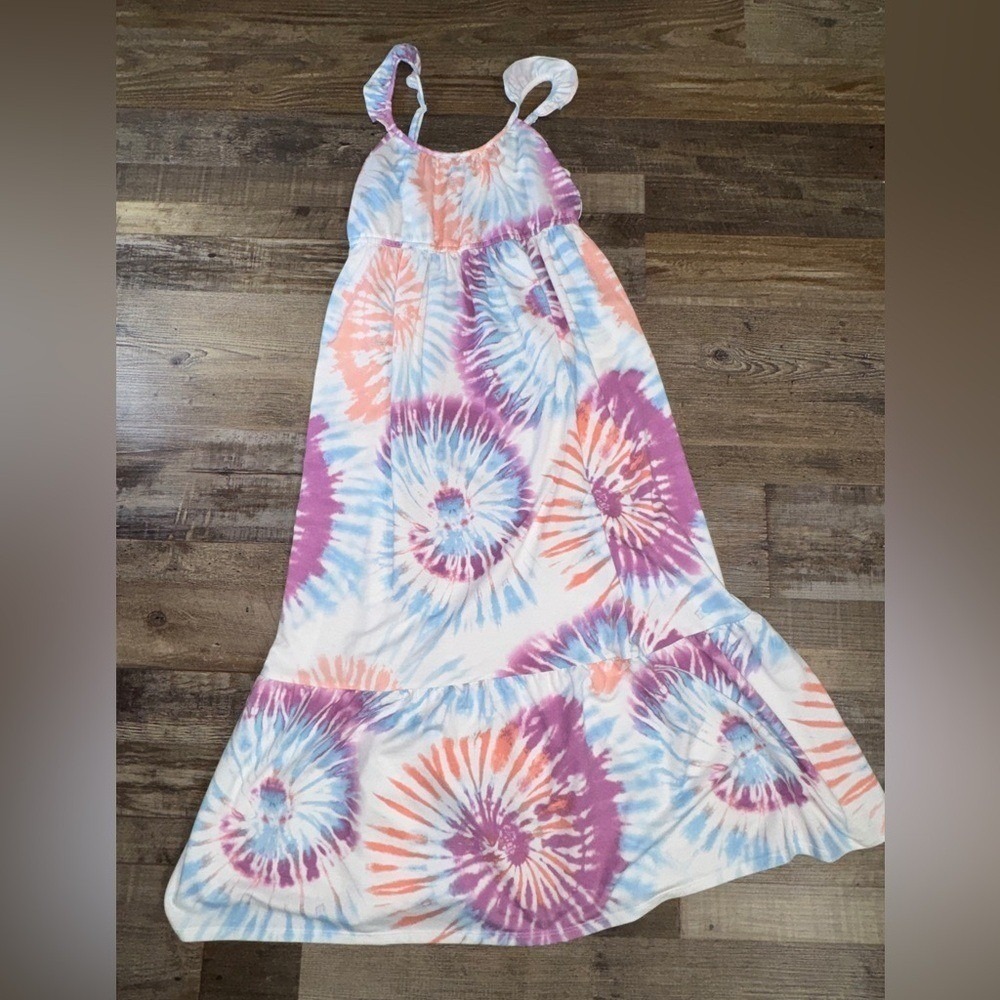 Girls 32 Degrees Cool Tie Dye Maxi Dress Size M 10/12 Summer Boho Ruffle Strap